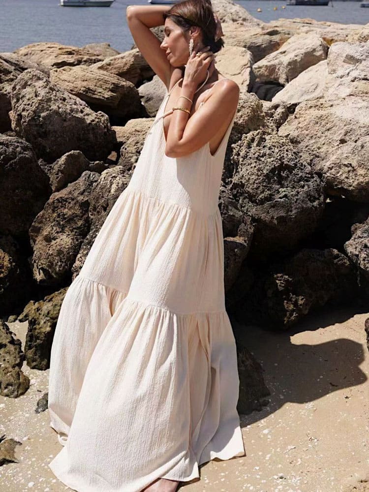 Velira Maxi Dress Kreminė / S Vandenyno Vėjelio Vasaros Maxi Suknelė