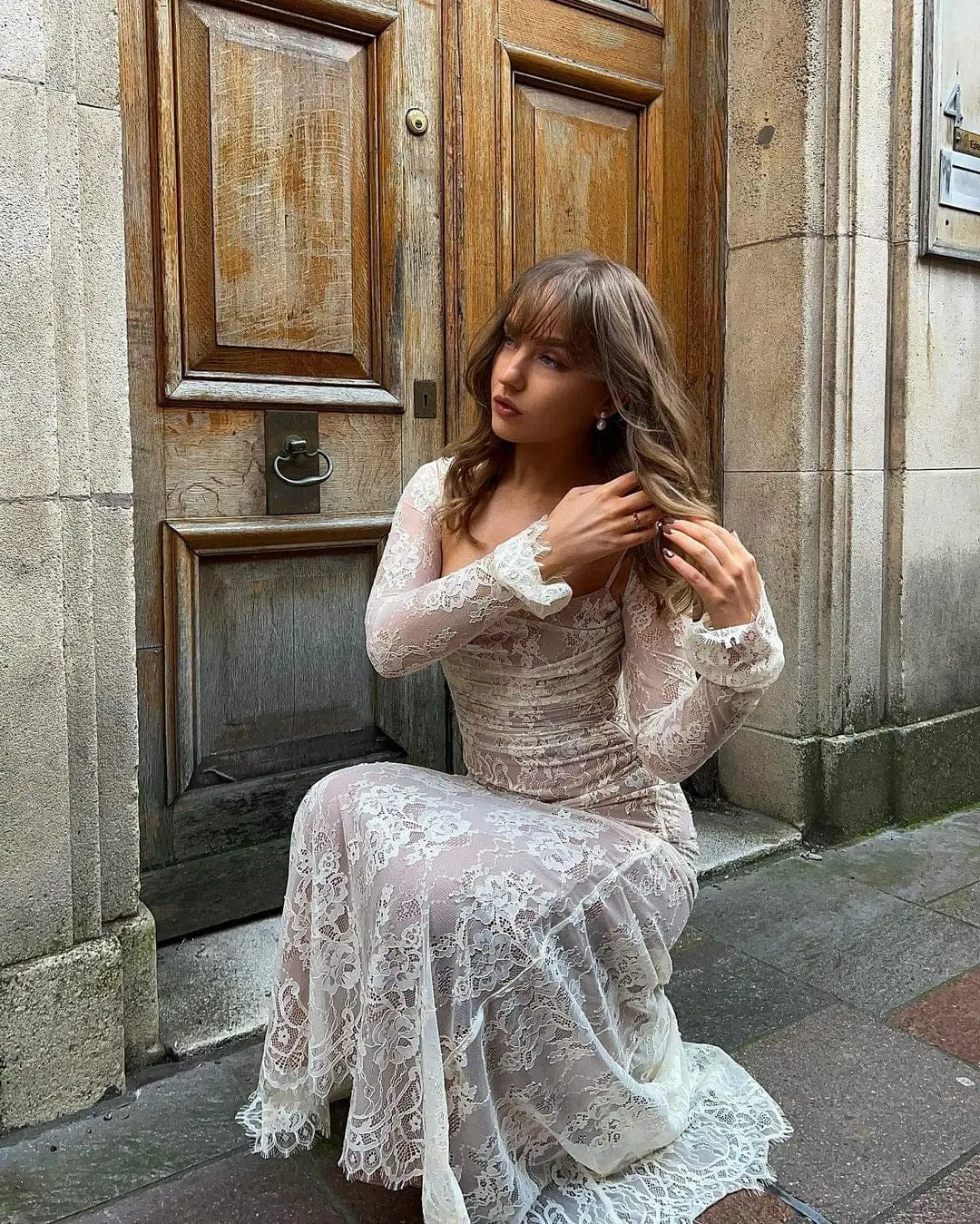 Velira Maxi Dress Livilla Ilga Nėriniuota Maxi Suknelė