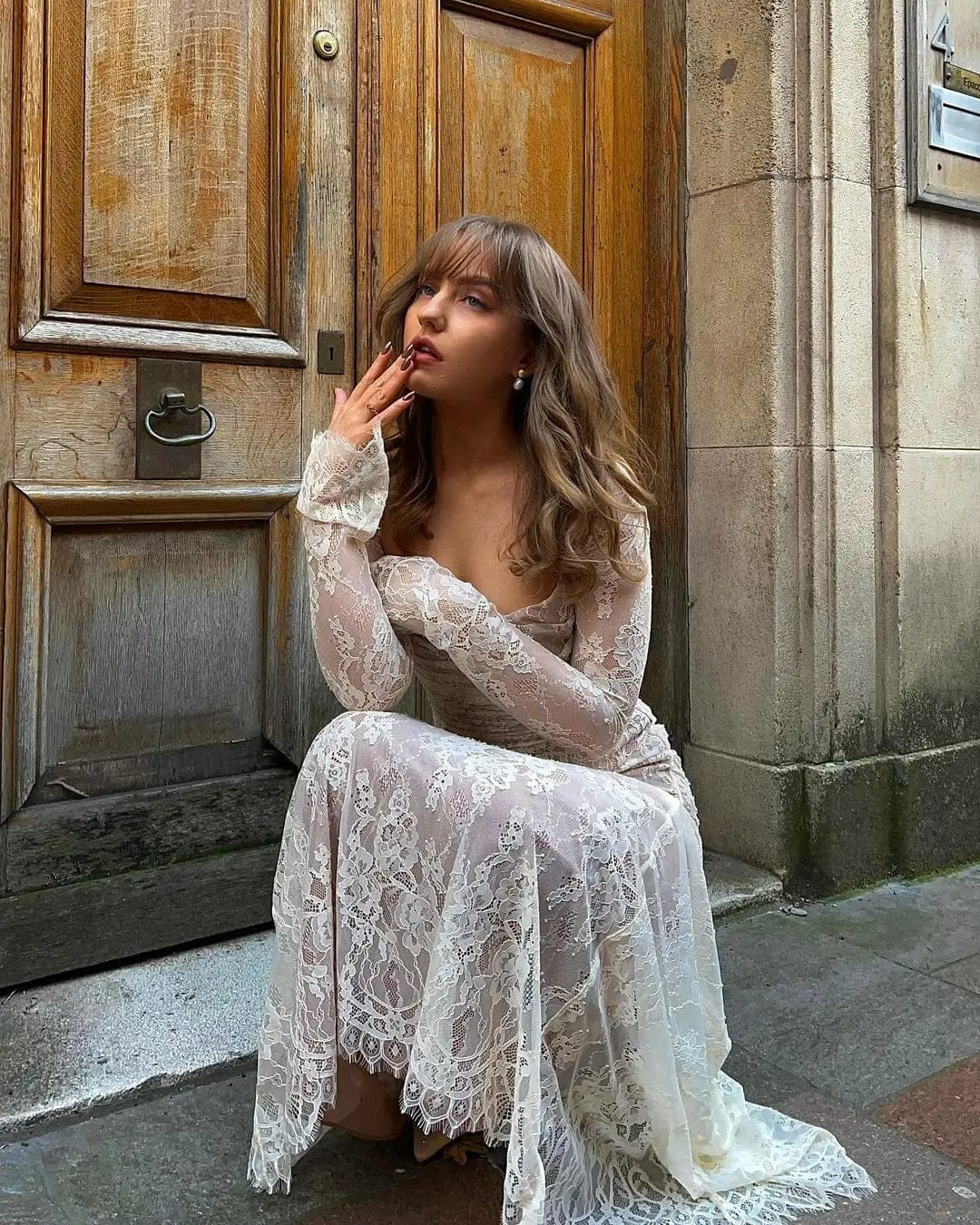 Velira Maxi Dress Livilla Ilga Nėriniuota Maxi Suknelė