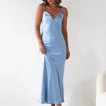 Velira Maxi Dress Mėlyna / S Satinė Slip Maxi Suknelė su Delikatais Dirželiais