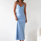 Velira Maxi Dress Mėlyna / S Satinė Slip Maxi Suknelė su Delikatais Dirželiais