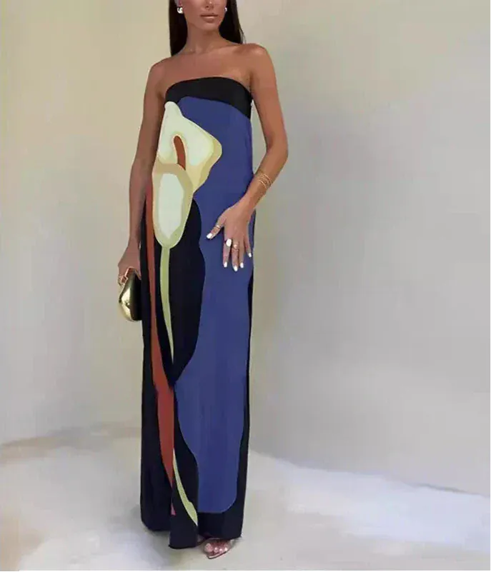 Velira Maxi Dress Mėlyna / XS Calla Be Rankovių Spausdintas Vasaros Šalies Maxi Suknelė