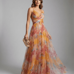 Velira Maxi Dress Oranžinė / S Gėlių vakarinė maksi suknelė