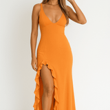 Velira Maxi Dress Oranžinė / S Raukšlėta V formos maksi suknelė