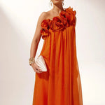 Velira Maxi Dress Oranžinė / XS Asimetrinė vieno peties gėlėta vakarinė suknelė