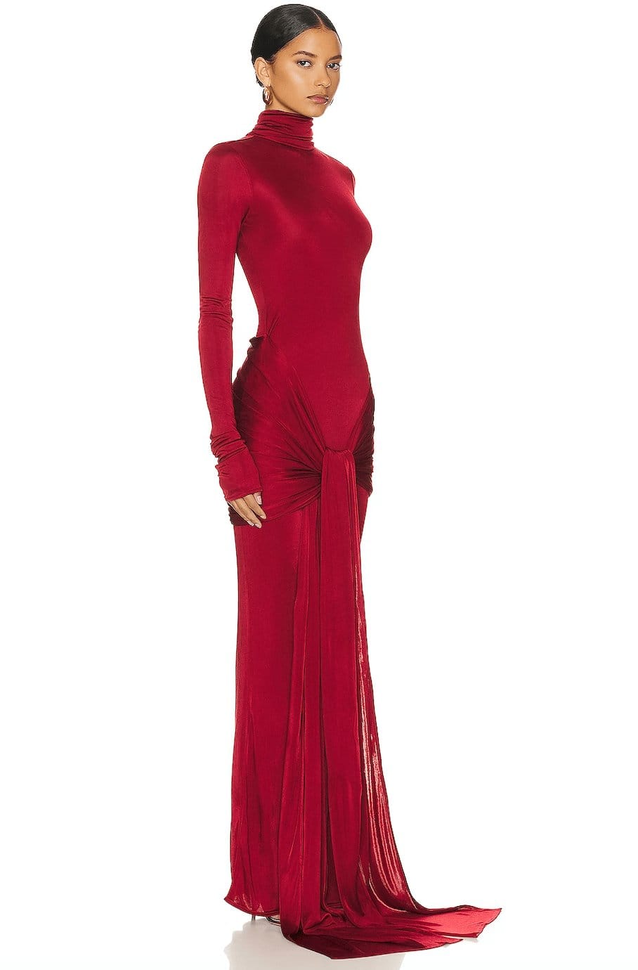 Velira Maxi Dress Raudona Aukštu Kaklu Šalis Maxi Suknelė