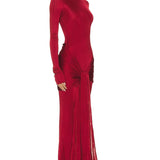 Velira Maxi Dress Raudona Aukštu Kaklu Šalis Maxi Suknelė
