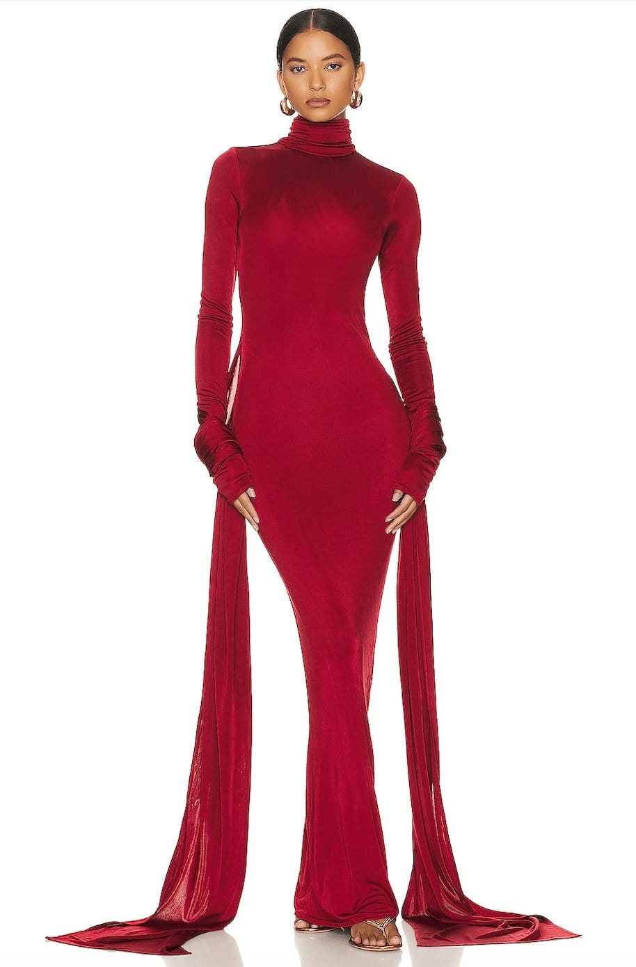Velira Maxi Dress Raudona Aukštu Kaklu Šalis Maxi Suknelė