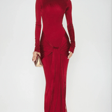Velira Maxi Dress Raudona Aukštu Kaklu Šalis Maxi Suknelė