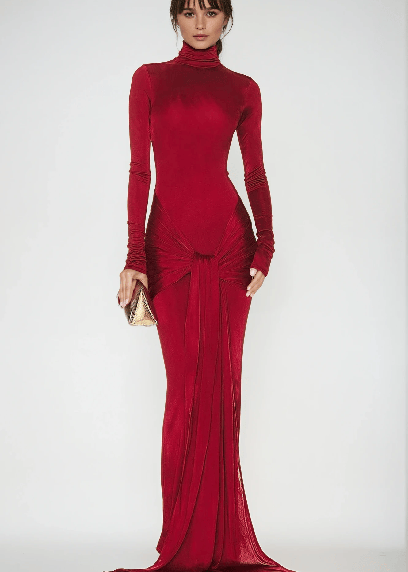 Velira Maxi Dress Raudona Aukštu Kaklu Šalis Maxi Suknelė