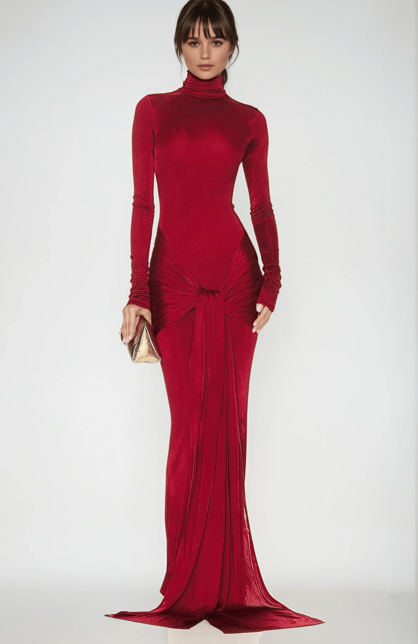 Velira Maxi Dress Raudona Aukštu Kaklu Šalis Maxi Suknelė