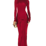Velira Maxi Dress Raudona / S Raudona Aukštu Kaklu Šalis Maxi Suknelė