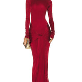 Velira Maxi Dress Raudona / S Raudona Aukštu Kaklu Šalis Maxi Suknelė
