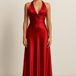 Velira Maxi Dress Raudona / S Satinė Halter Maxi Suknelė