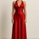 Velira Maxi Dress Raudona / S Satinė Halter Maxi Suknelė