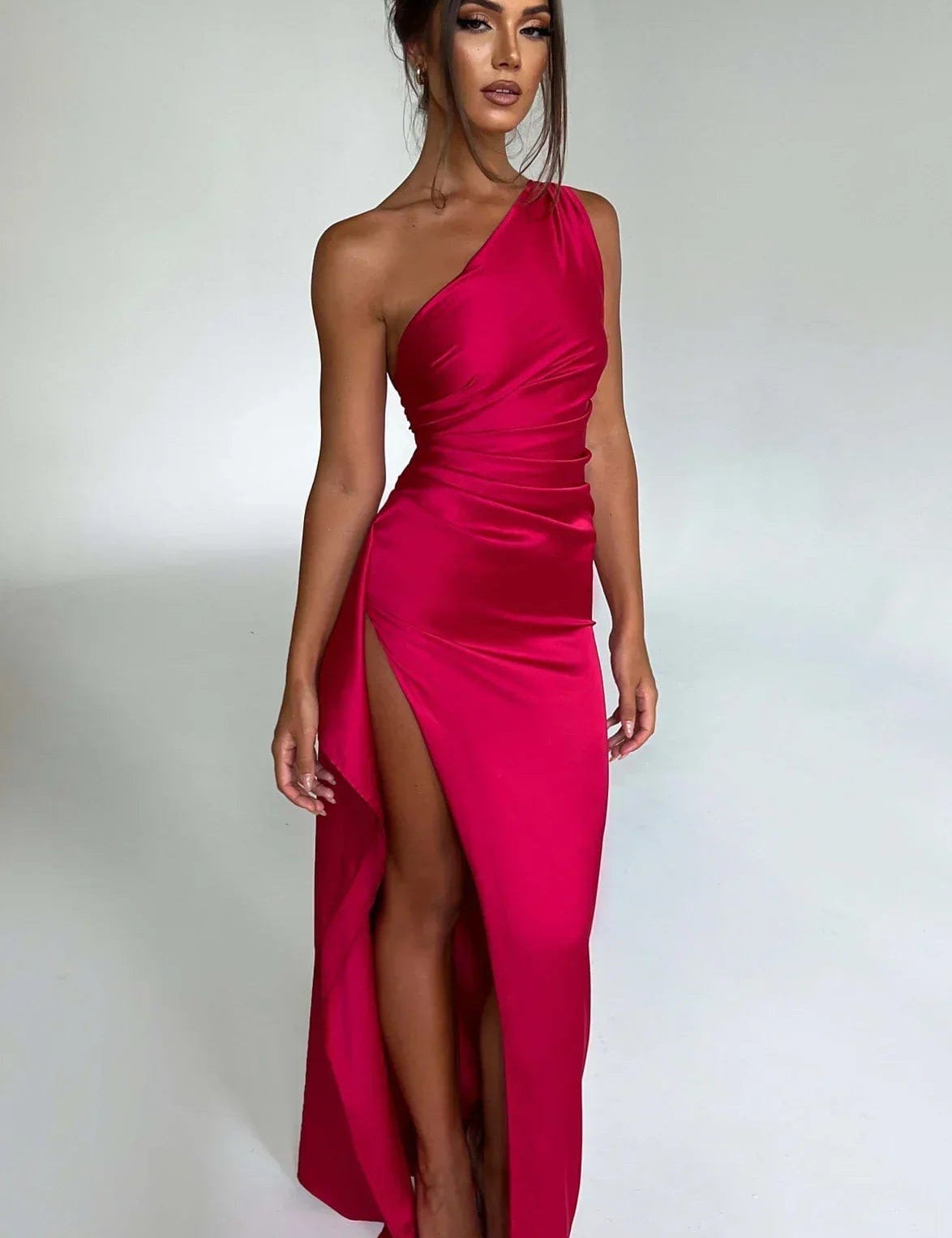 Velira Maxi Dress Raudona / S Satino vakarinė ilga suknelė