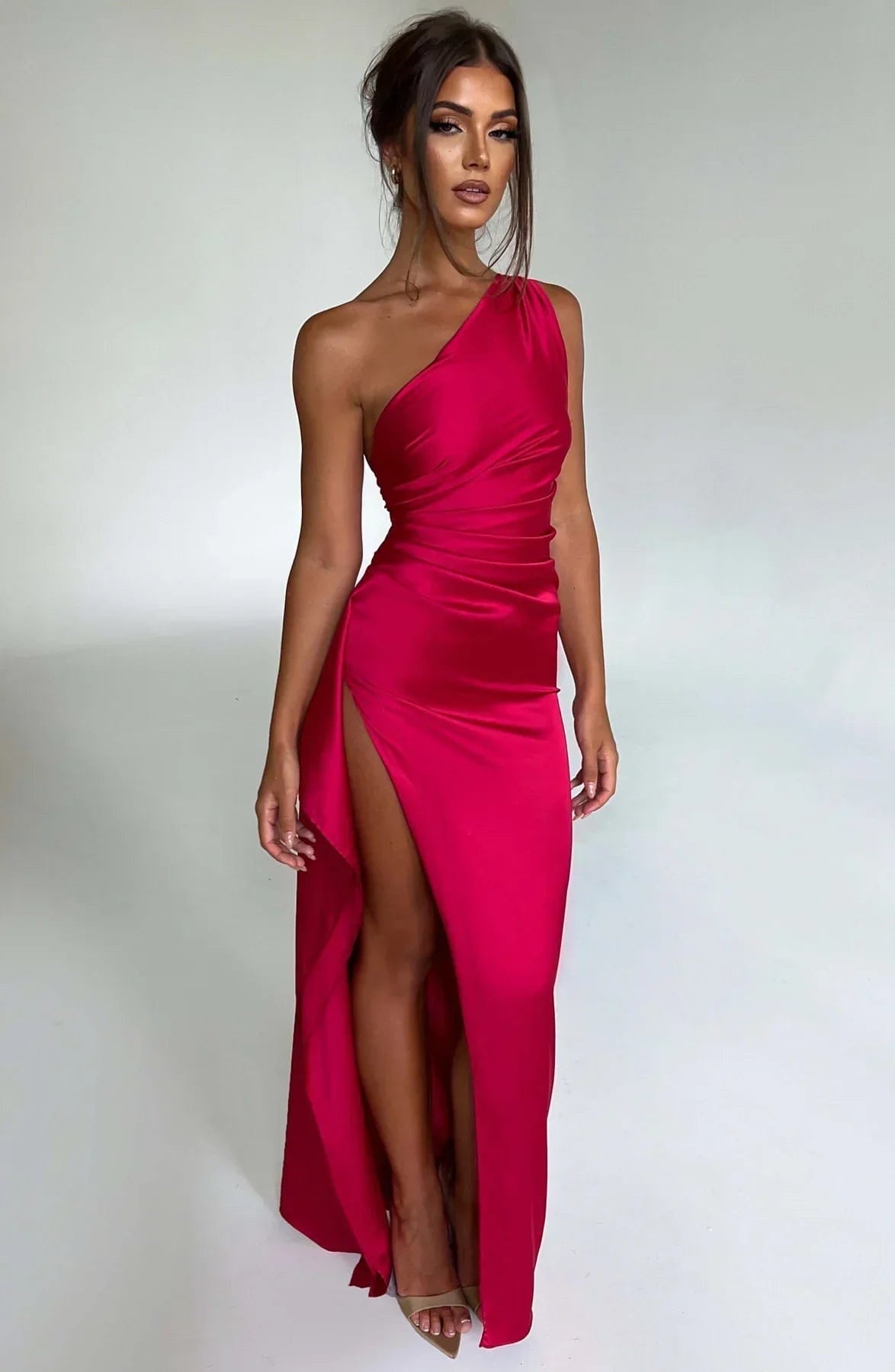 Velira Maxi Dress Raudona / S Satino vakarinė ilga suknelė