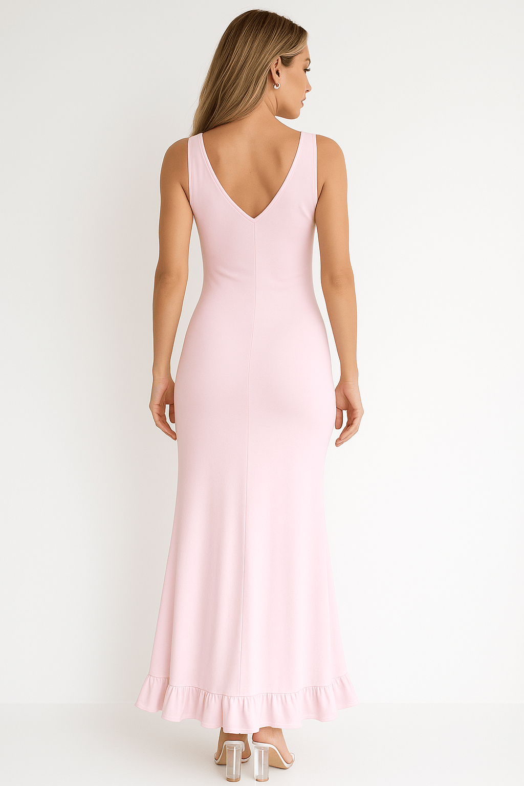 Velira Maxi Dress Raukšlėta V formos maksi suknelė