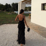 Velira Maxi Dress Romantiška Ruffles Šifono Vakarinė Maxi Suknelė