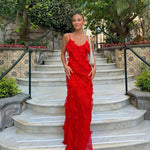 Velira Maxi Dress Romantiška Ruffles Šifono Vakarinė Maxi Suknelė