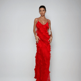 Velira Maxi Dress Romantiška Ruffles Šifono Vakarinė Maxi Suknelė