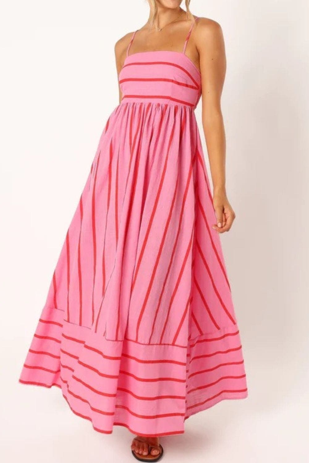 Velira Maxi Dress Rožinė / S Juostuota diržinė vasaros paplūdimio maksi suknelė