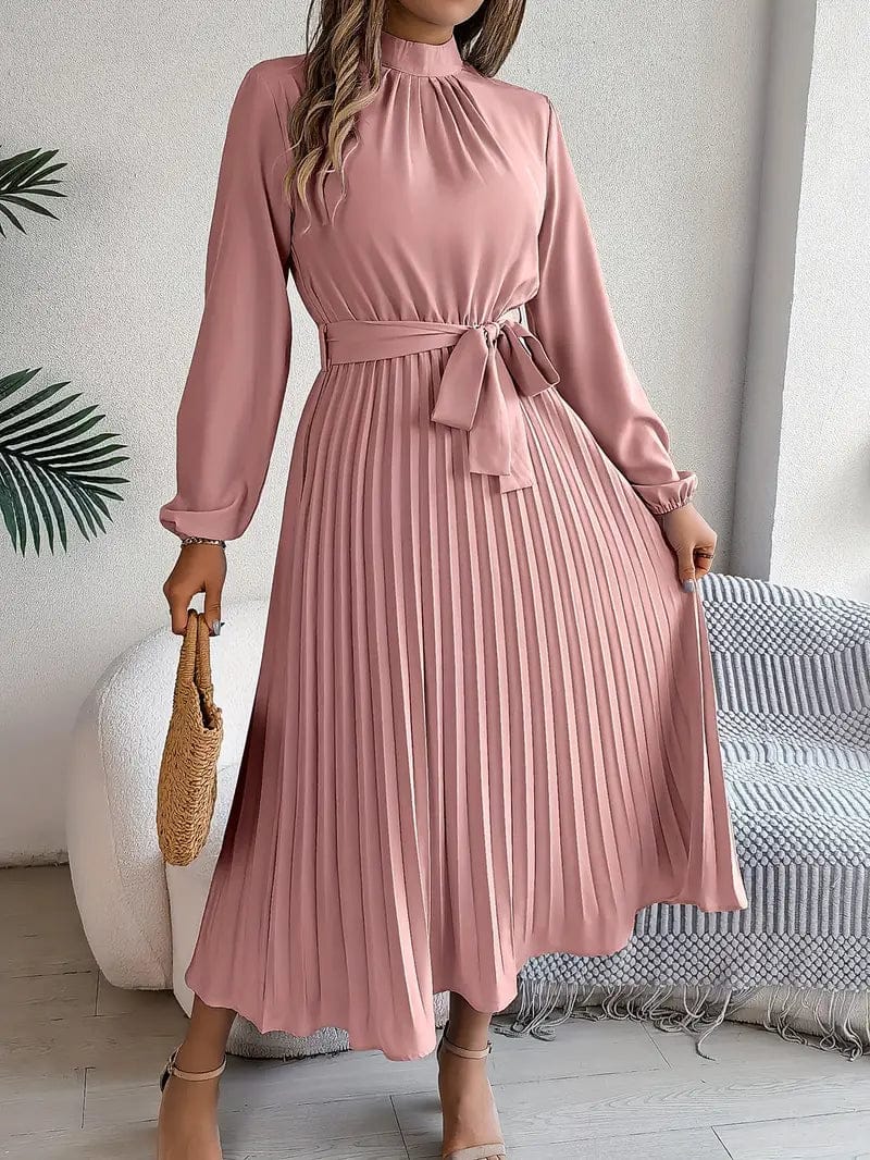 Velira Maxi Dress Rožinė / S Plisuota Midi Suknelė su Diržu
