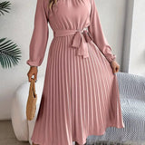 Velira Maxi Dress Rožinė / S Plisuota Midi Suknelė su Diržu