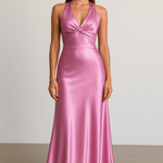 Velira Maxi Dress Rožinė / S Satinė Halter Maxi Suknelė