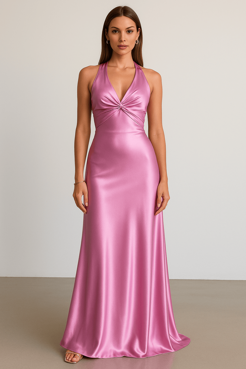 Velira Maxi Dress Rožinė / S Satinė Halter Maxi Suknelė