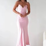 Velira Maxi Dress Rožinė / S Satinė Slip Maxi Suknelė su Delikatais Dirželiais
