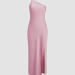 Velira Maxi Dress Rožinė / XS Atvira Nugaros Satino Maxi Suknelė
