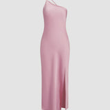 Velira Maxi Dress Rožinė / XS Atvira Nugaros Satino Maxi Suknelė