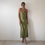 Velira Maxi Dress Satinė Slip Maxi Suknelė su Delikatais Dirželiais
