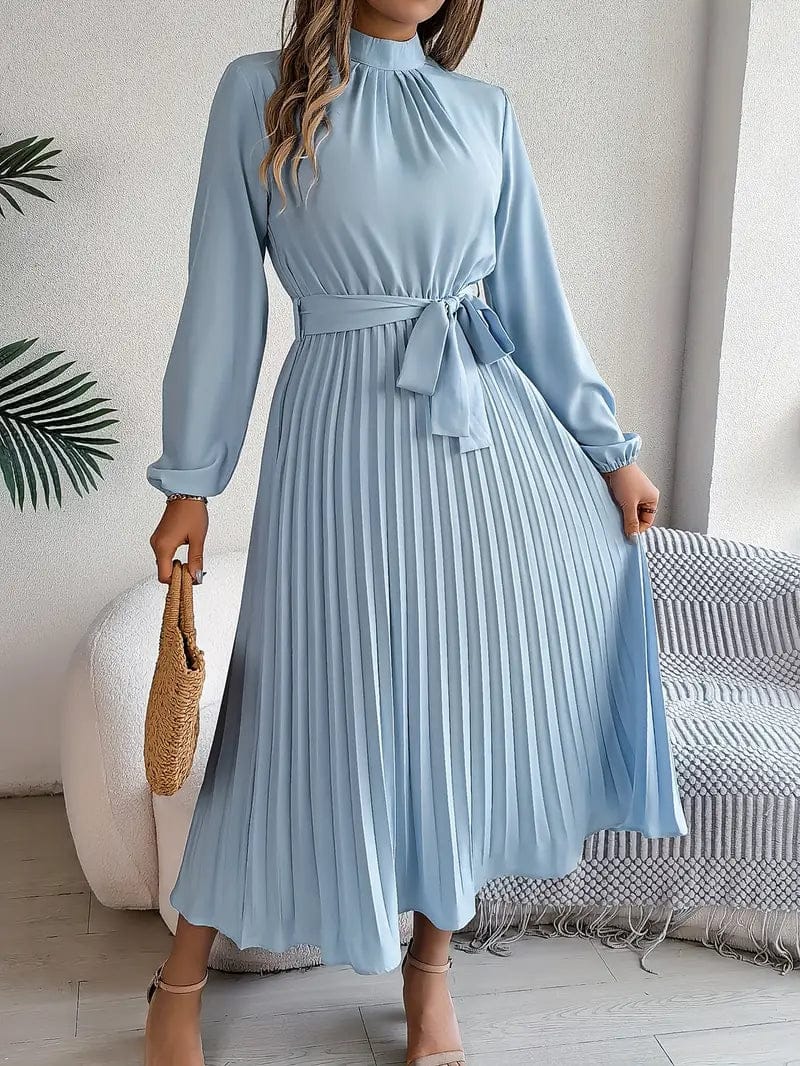 Velira Maxi Dress Šviesiai Mėlyna / S Plisuota Midi Suknelė su Diržu