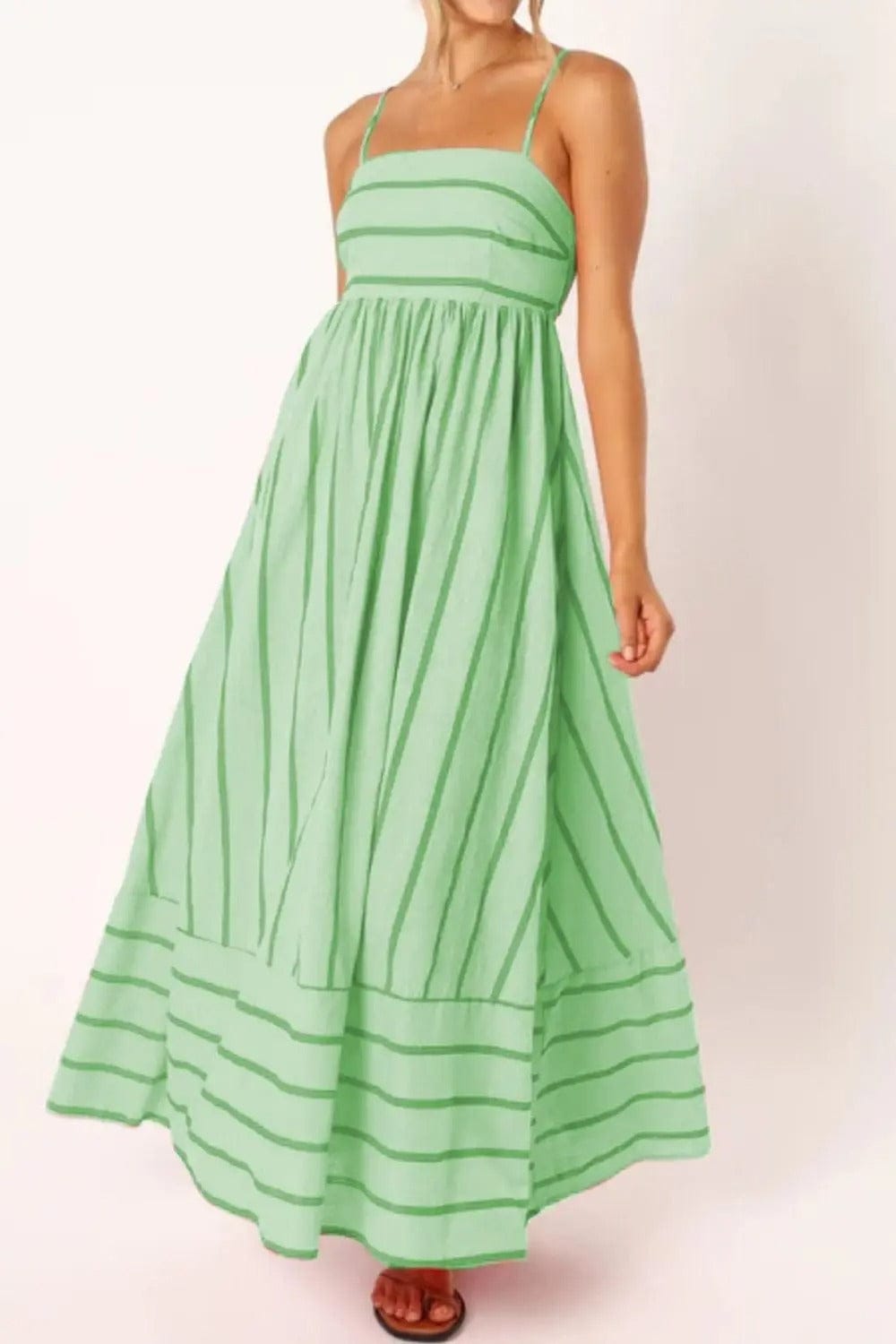 Velira Maxi Dress Šviesiai žalia / S Juostuota diržinė vasaros paplūdimio maksi suknelė