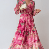 Velira Maxi Dress Tamsiai Rožinė / S Gėlių Apvyniojimo Vasaros Vakarinė Maxi Suknelė