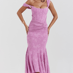 Velira Maxi Dress Tamsiai Rožinė / XS Nėriniuotas Korsetas Maxi Suknelė