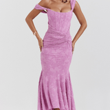 Velira Maxi Dress Tamsiai Rožinė / XS Nėriniuotas Korsetas Maxi Suknelė