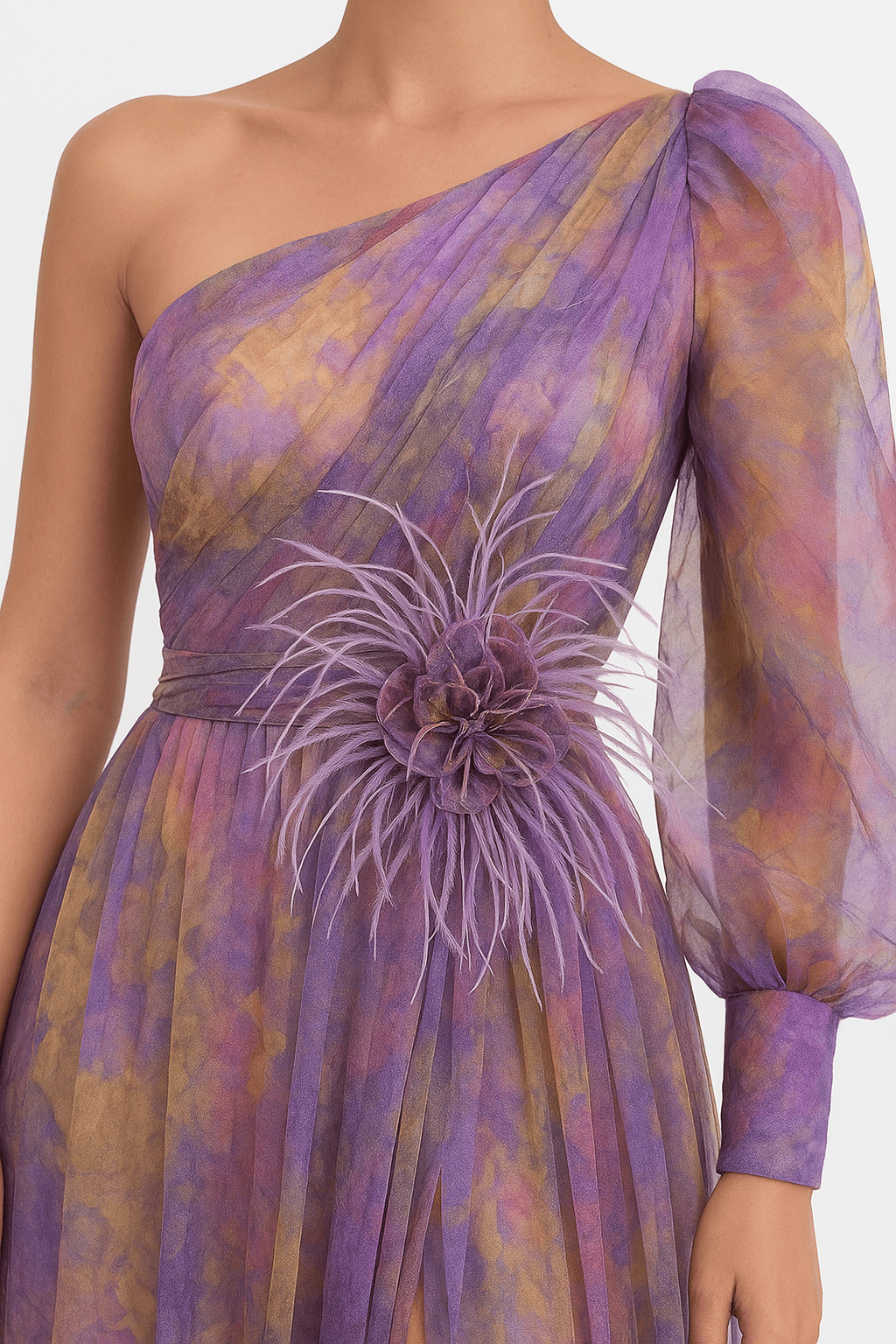 Velira Maxi Dress Vakarinė asimetrinė rankovė Maxi vakarinė suknelė