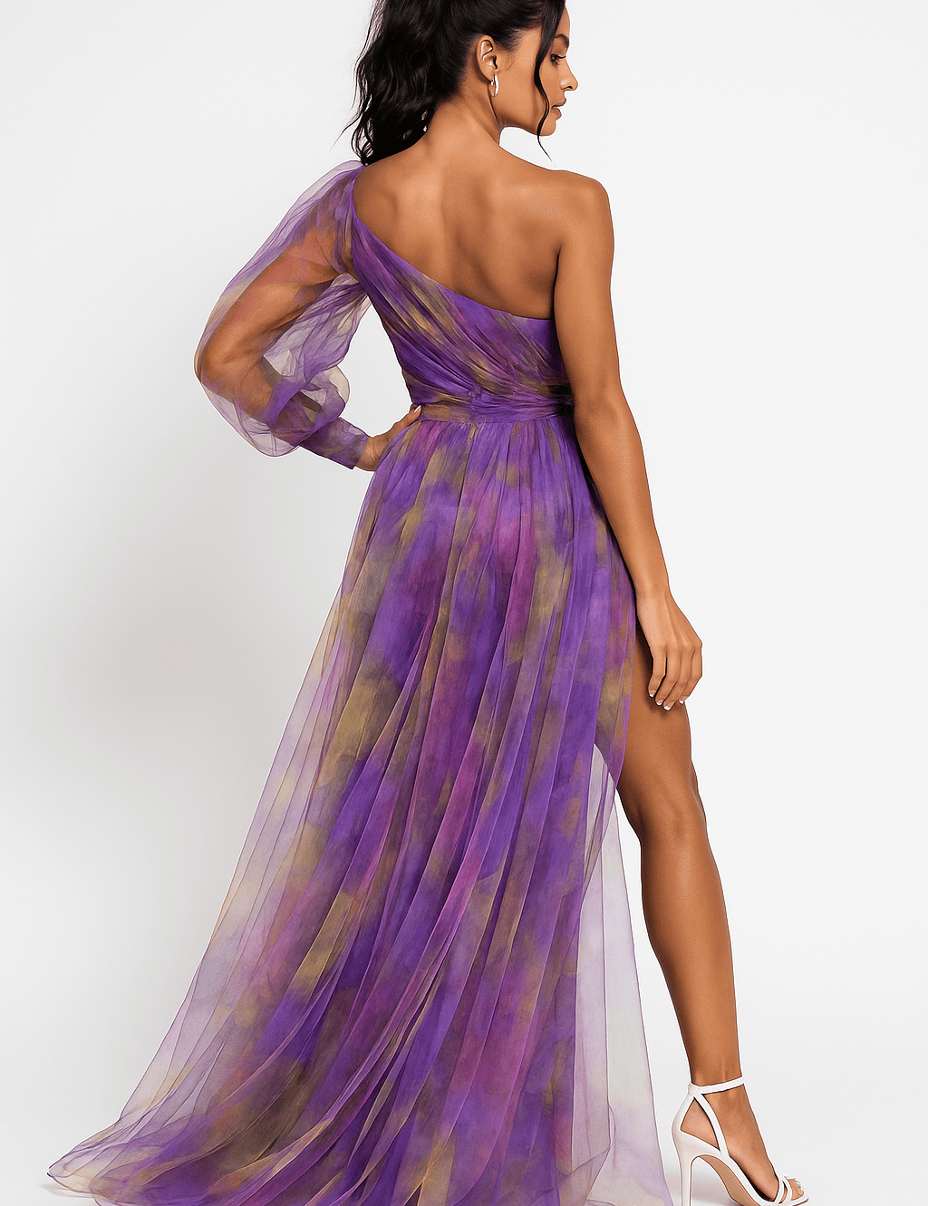 Velira Maxi Dress Vakarinė asimetrinė rankovė Maxi vakarinė suknelė