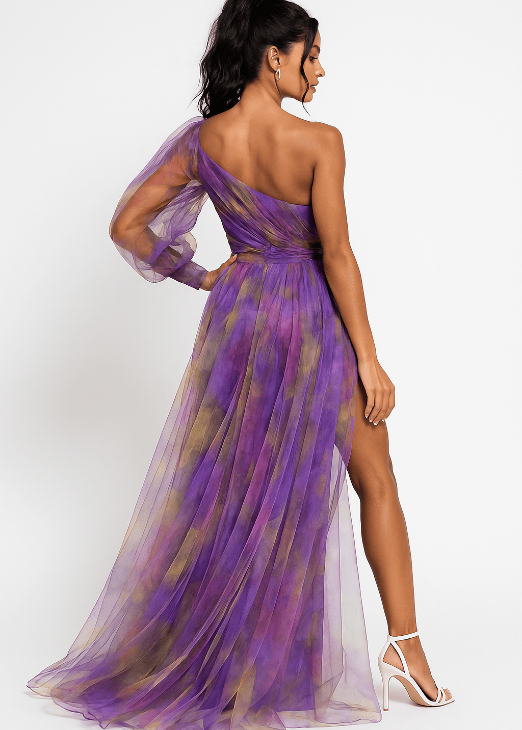 Velira Maxi Dress Vakarinė asimetrinė rankovė Maxi vakarinė suknelė