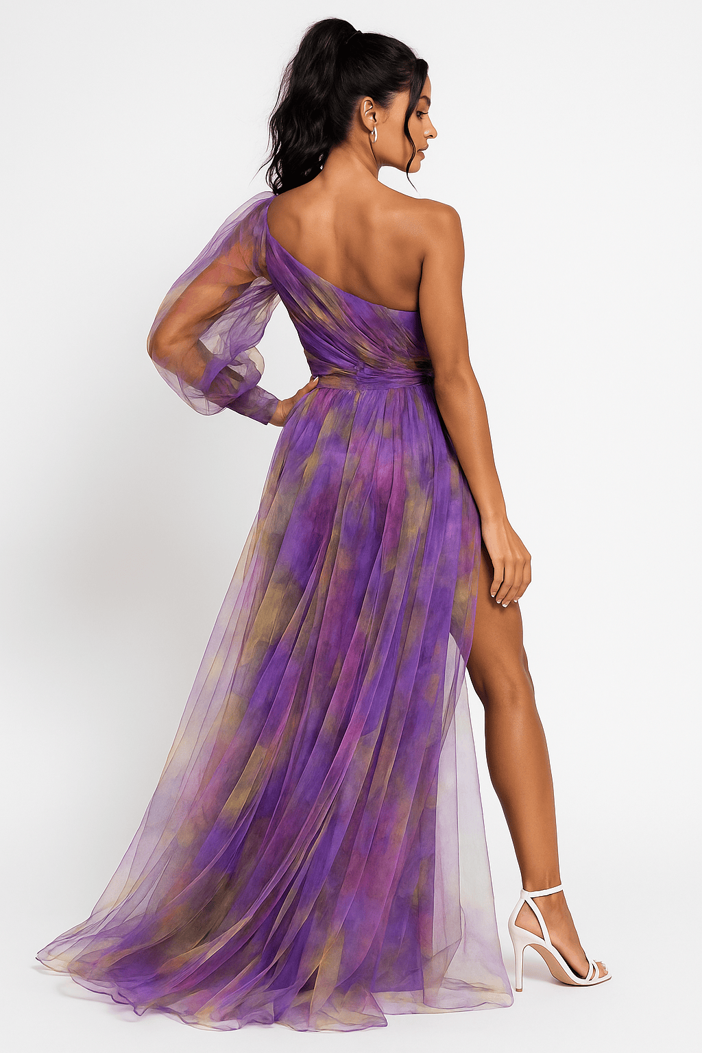 Velira Maxi Dress Vakarinė asimetrinė rankovė Maxi vakarinė suknelė