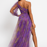 Velira Maxi Dress Vakarinė asimetrinė rankovė Maxi vakarinė suknelė