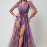 Velira Maxi Dress Vakarinė asimetrinė rankovė Maxi vakarinė suknelė