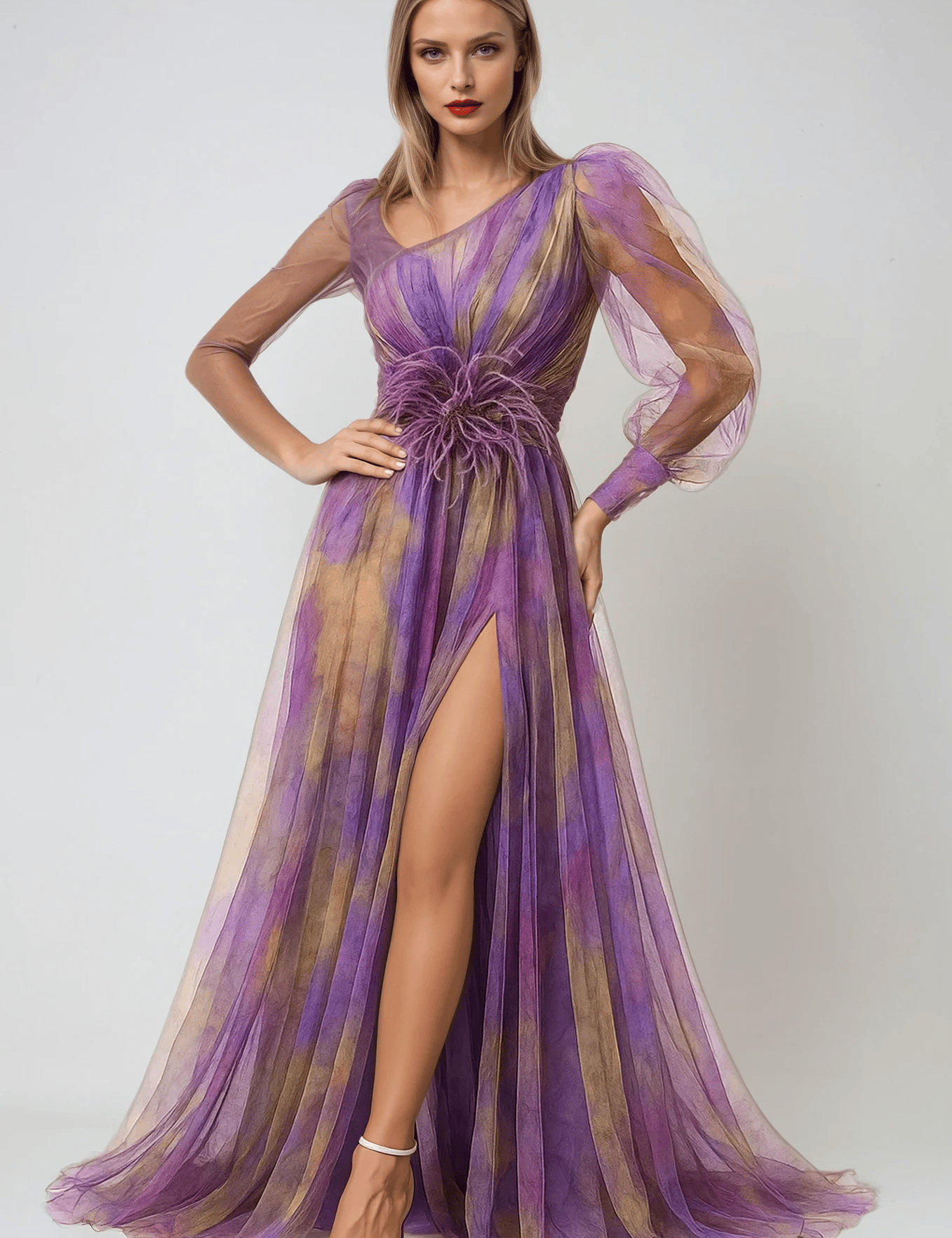 Velira Maxi Dress Vakarinė asimetrinė rankovė Maxi vakarinė suknelė