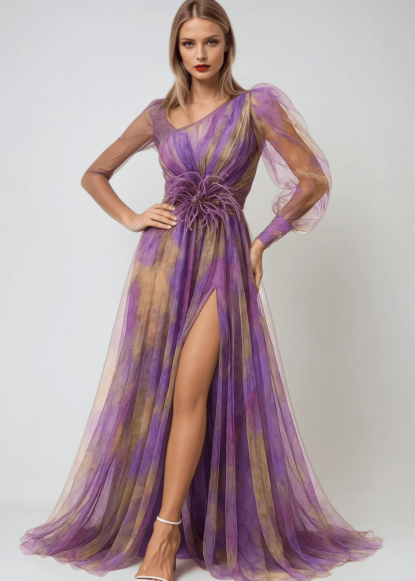 Velira Maxi Dress Vakarinė asimetrinė rankovė Maxi vakarinė suknelė