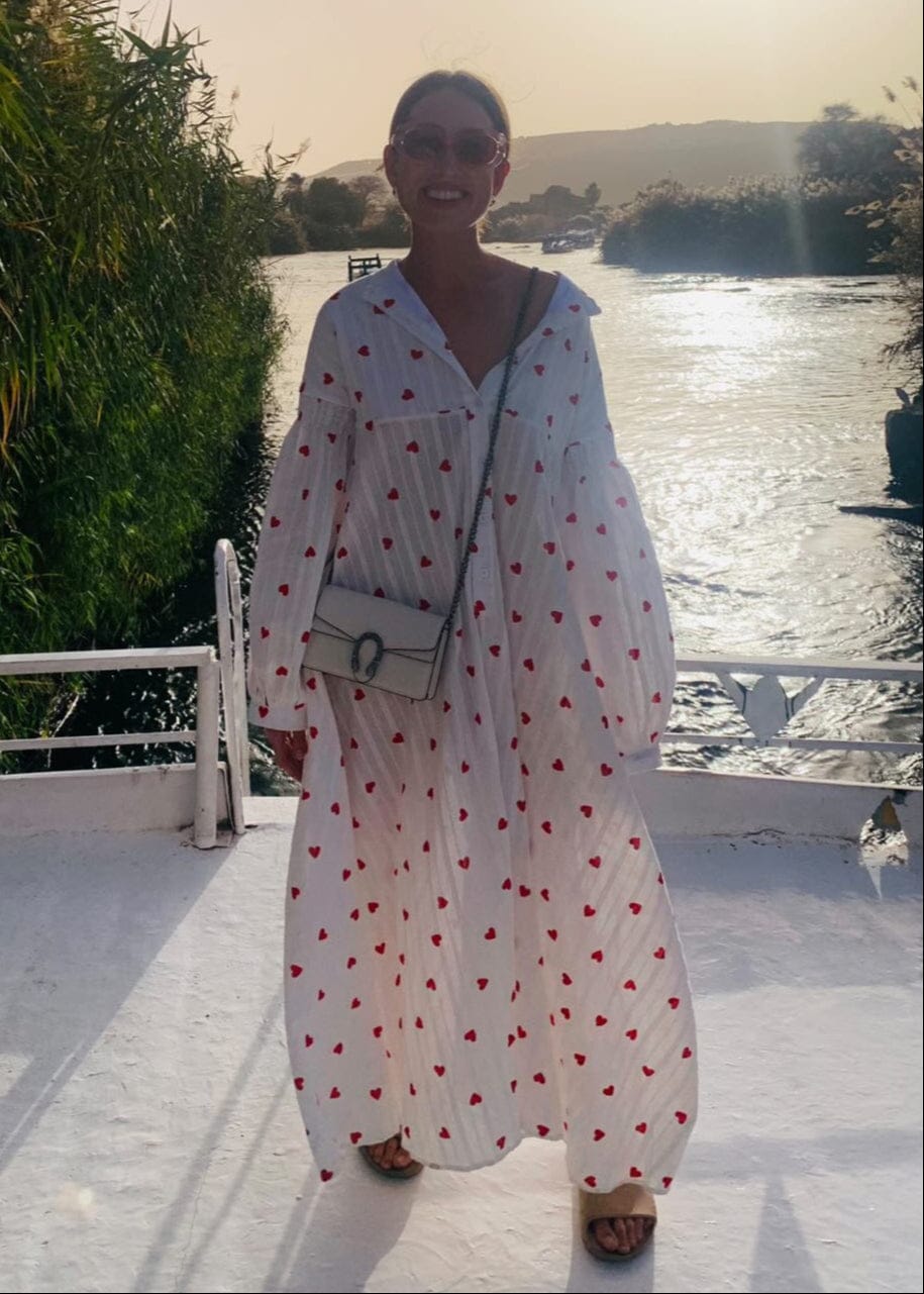 Velira Maxi Dress Vasaros Širdelių Siuvinėjimo Marškinių Suknelė