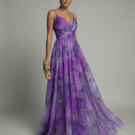 Velira Maxi Dress Violetinė / S Gėlių vakarinė maksi suknelė
