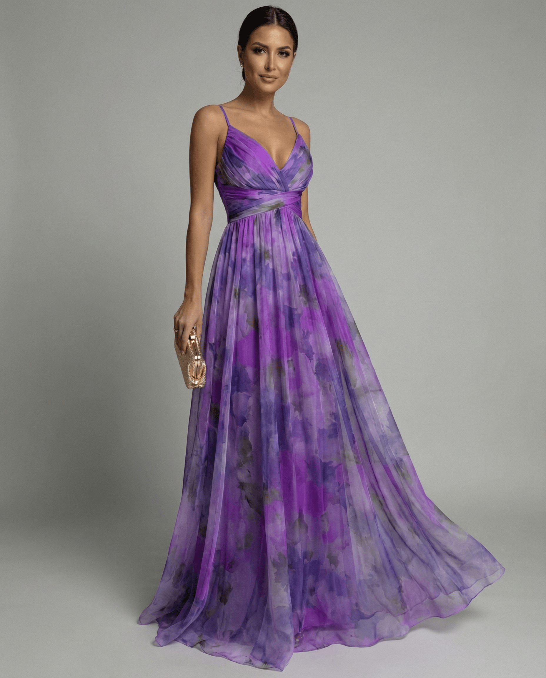 Velira Maxi Dress Violetinė / S Gėlių vakarinė maksi suknelė